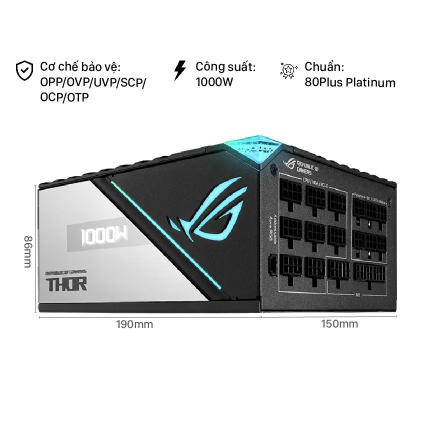 Nguồn  ASUS ROG THOR - 1000P2 Gaming Platinum - 1000W ( Màu Đen/80 Plus Platinum / Full Modular)